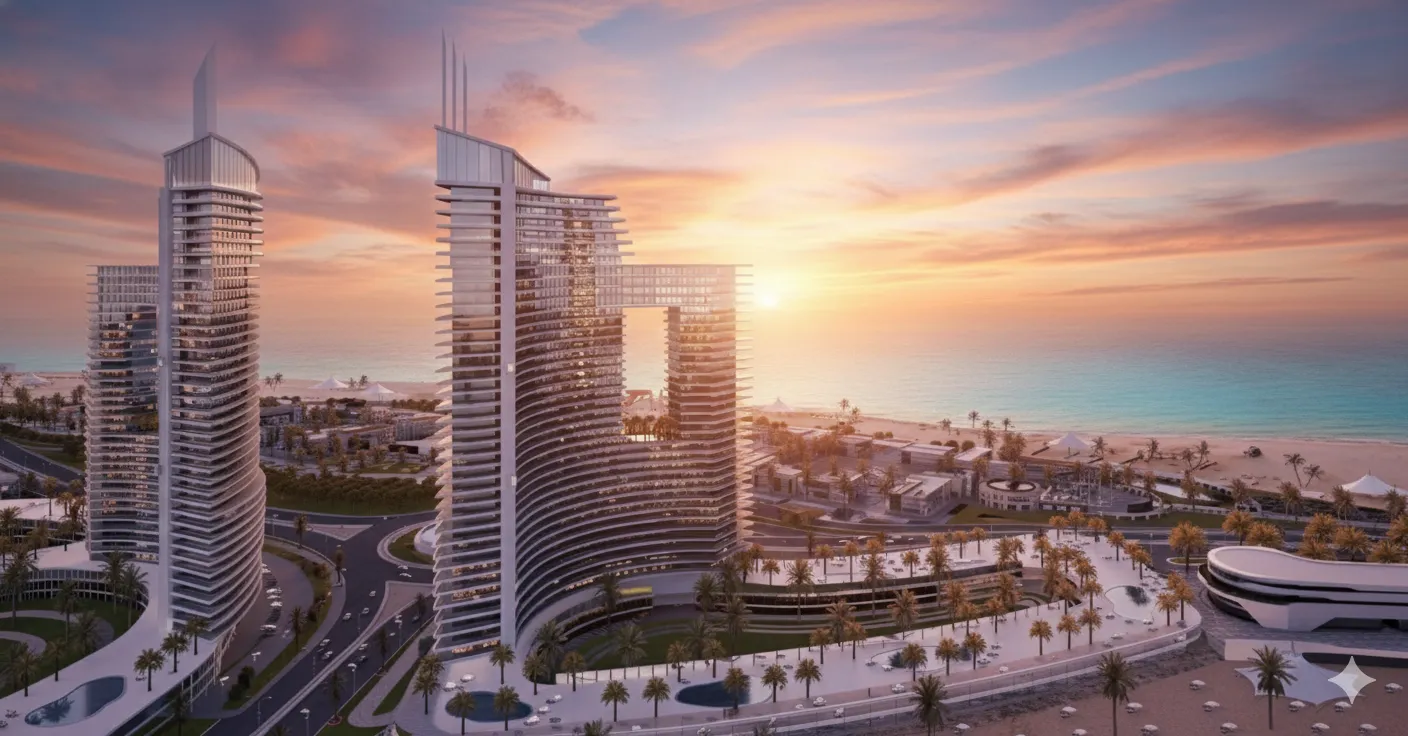 Image of The Gate Towers at sunset, a symbol of prestige and security with Comelit video intercom systems.