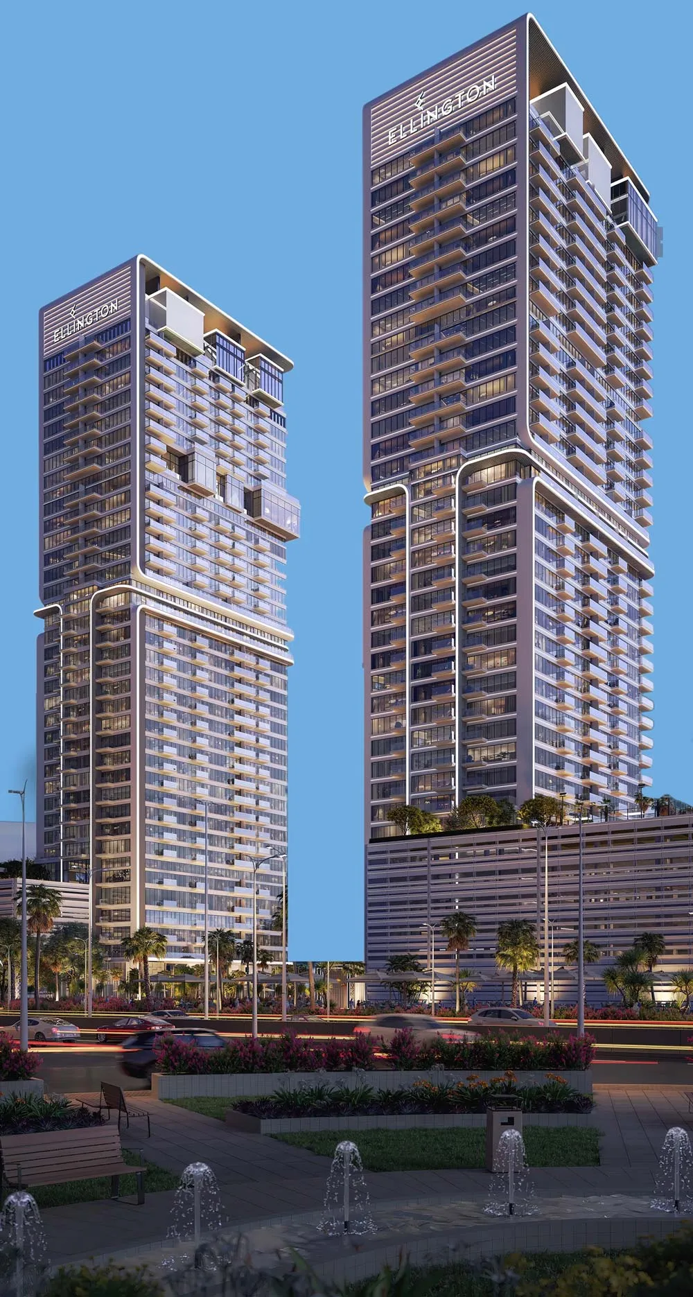 Exterior view of the Upper House luxury residential towers in Dubai developed by Ellington Properties